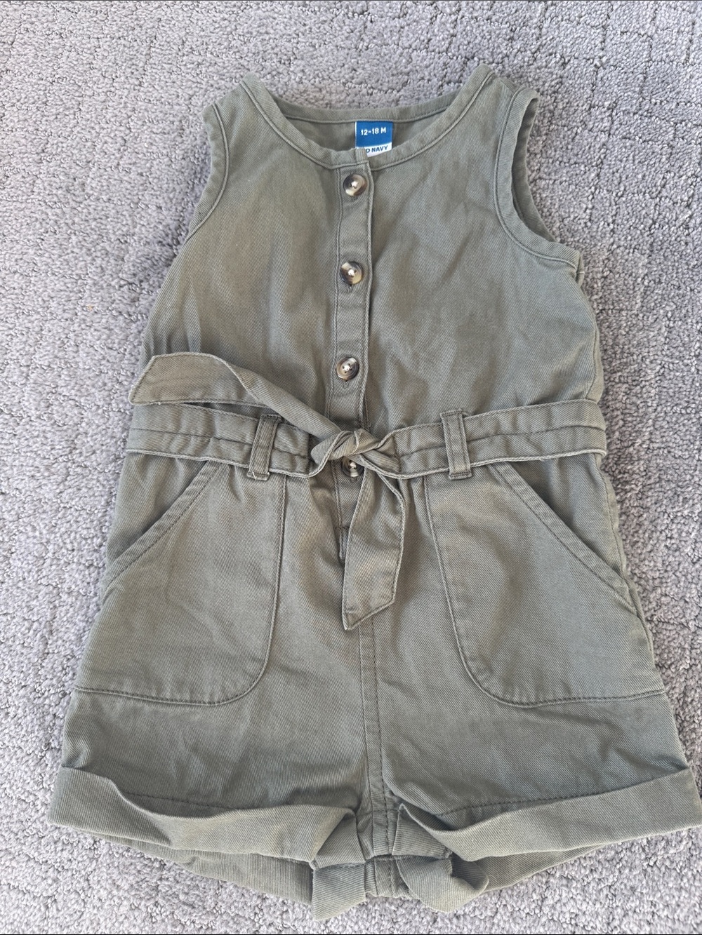 Old Navy Olive Green Sleeveless Tie-Waist Romper